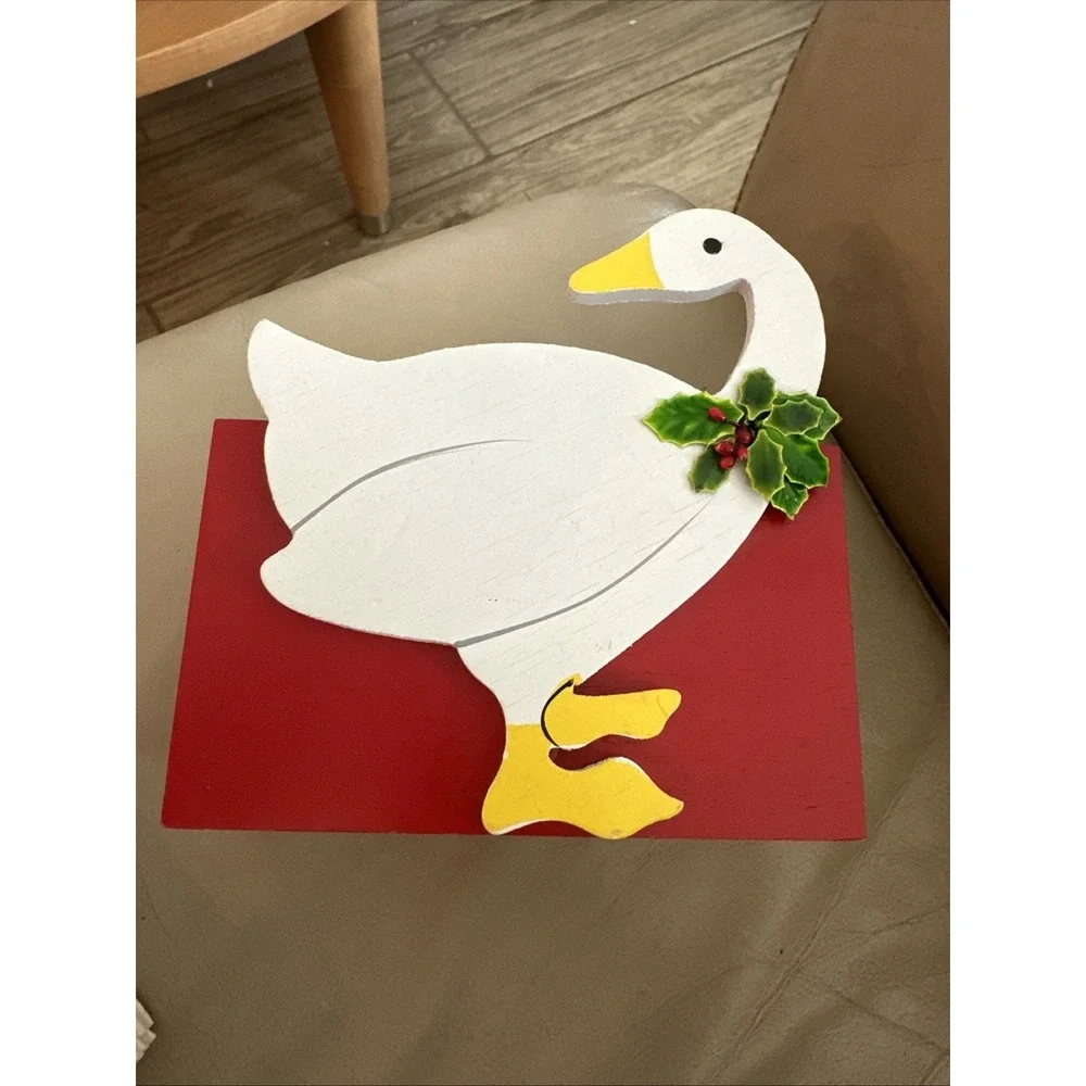 Vintage‎ USA Goose Napkin Holder Christmas Wood Holiday Decor w Napkins Taiwan